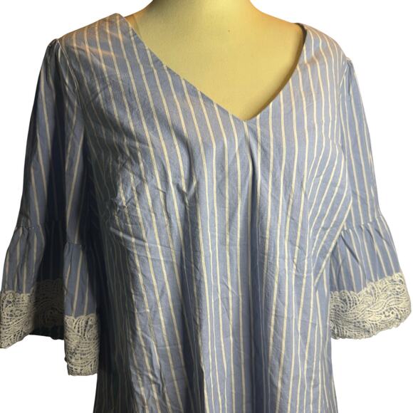 Westport Blue Pinstripe Tunic Dress, Lace Details, Plus Size 14 - Picture 2 of 8